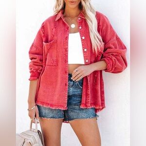 Vici Frayed Coral Denim Jacket Size Small